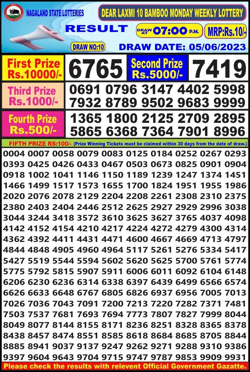 Lottery Result Today June 5, 2023