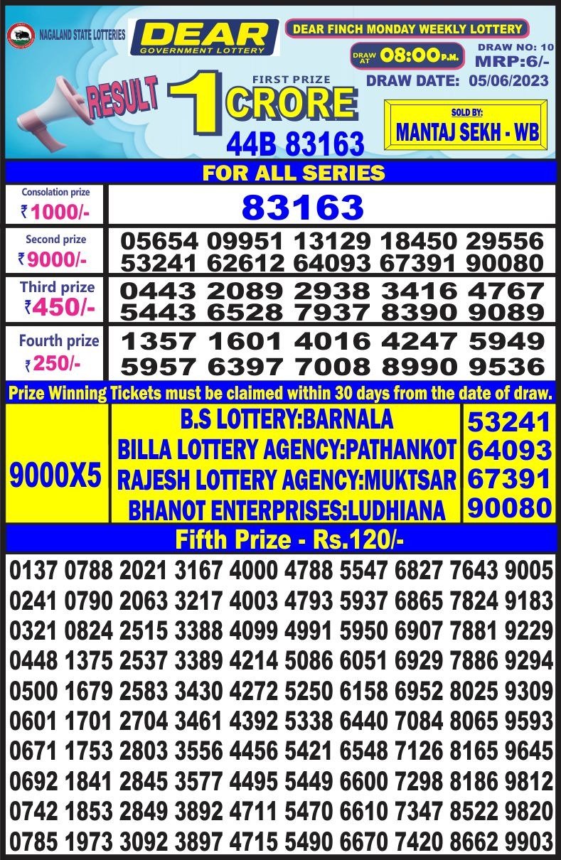 Lottery Result Today June 5, 2023