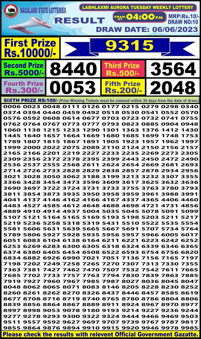 Lottery Result Today June 6, 2023