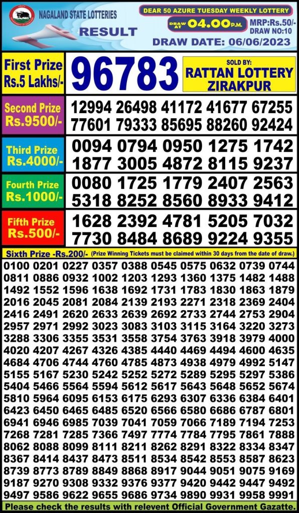 Lottery Result Today June 6, 2023