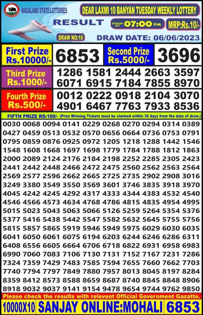 Lottery Result Today June 6, 2023