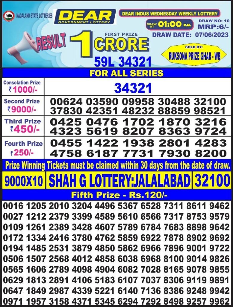 Lottery Result Today June 7, 2023