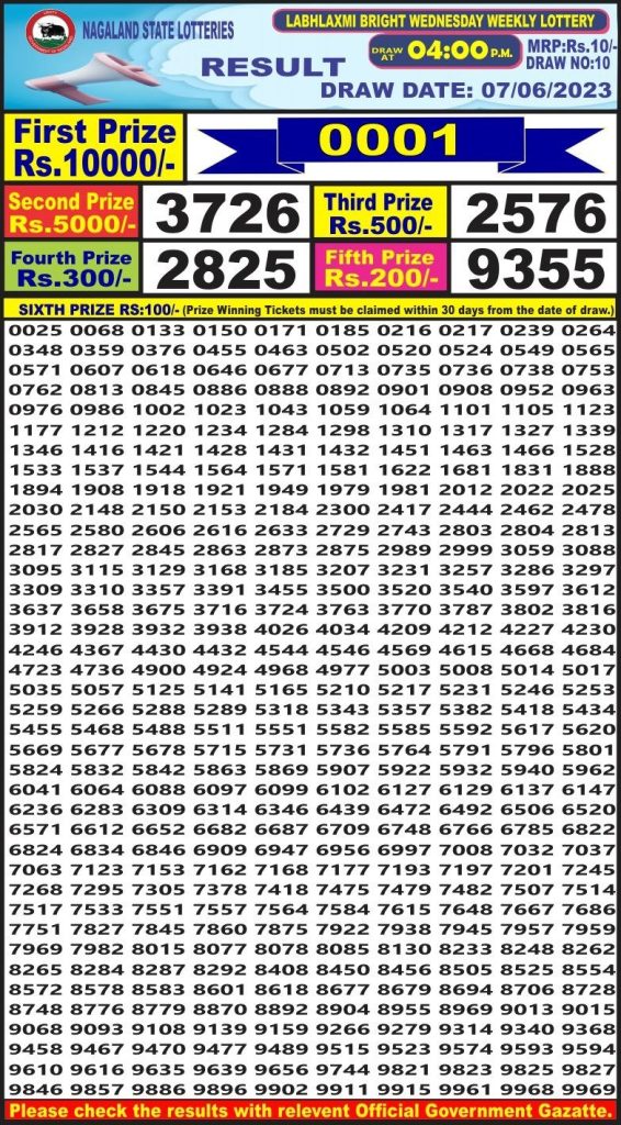 Lottery Result Today June 7, 2023