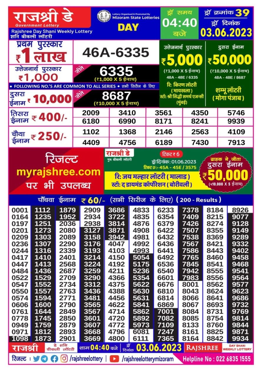 Lottery Result Today June 3, 2023