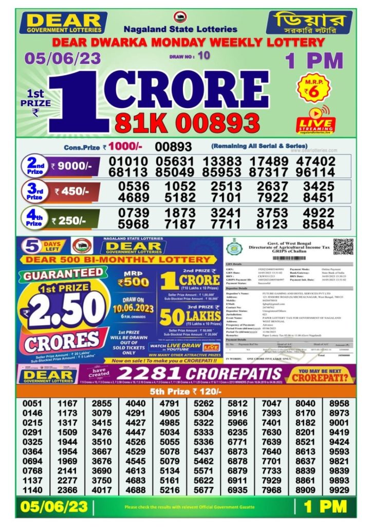 Lottery Result Today June 5, 2023