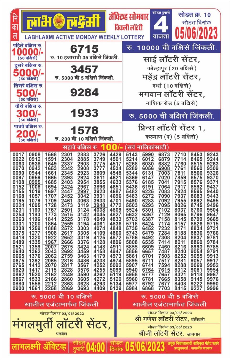 Lottery Result Today June 5, 2023