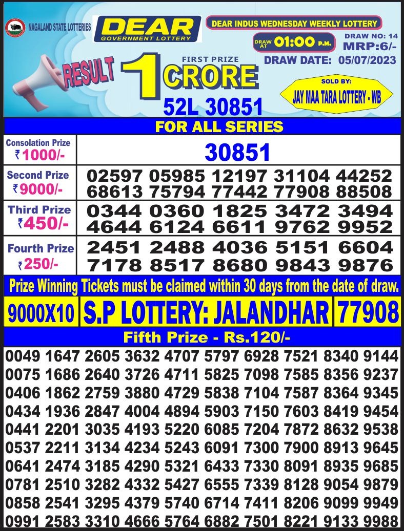 Lottery Result Today July 5, 2023