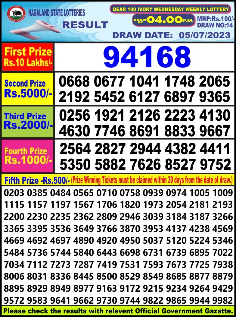 Lottery Result Today July 5, 2023