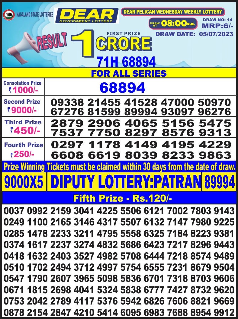 Lottery Result Today July 5, 2023