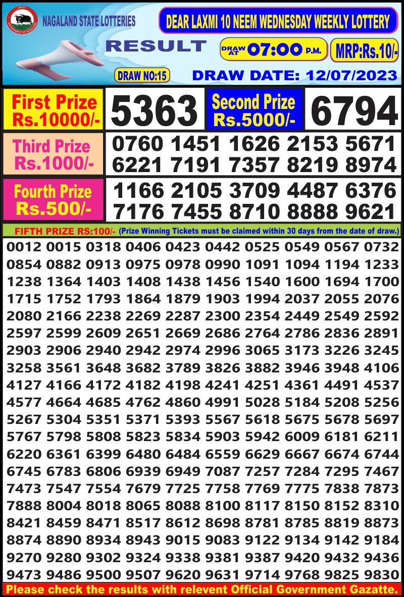 Lottery Result Today July 12, 2023