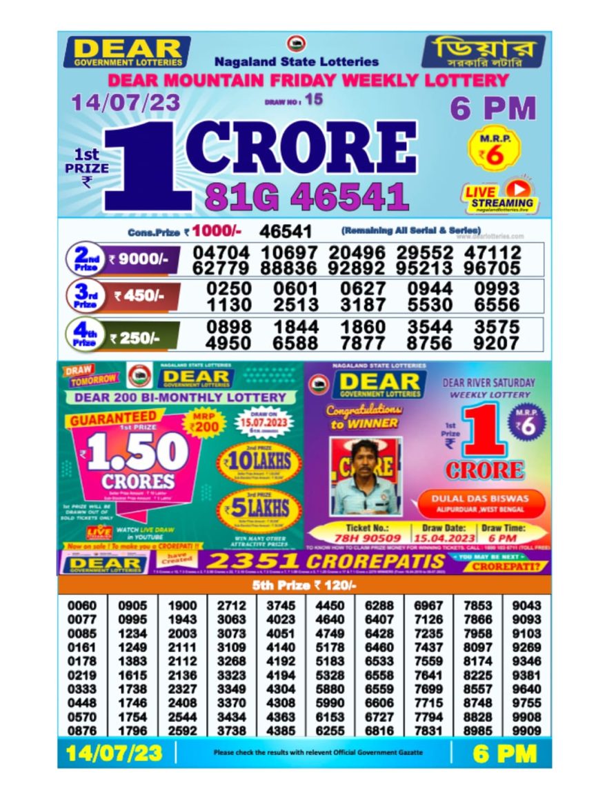 Lottery Result Today July 14, 2023