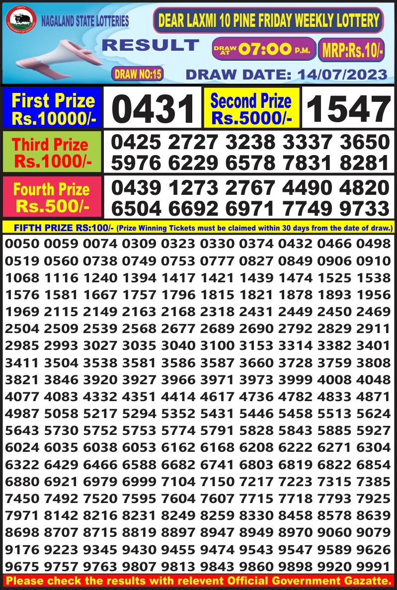 Lottery Result Today July 14, 2023