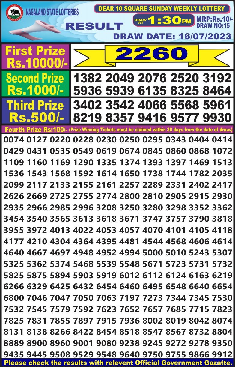 Lottery Result Today July 16, 2023