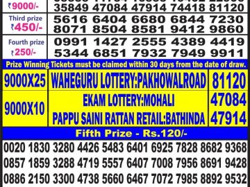 Lottery Result Today July 16, 2023