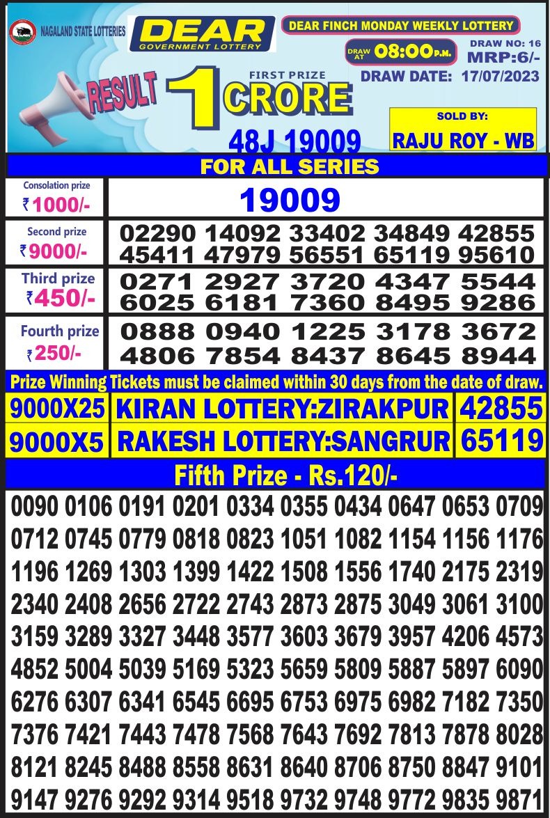 Lottery Result Today July 17, 2023