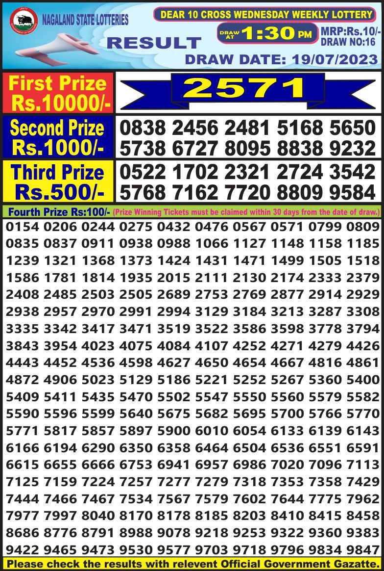 Lottery Result Today July 19, 2023