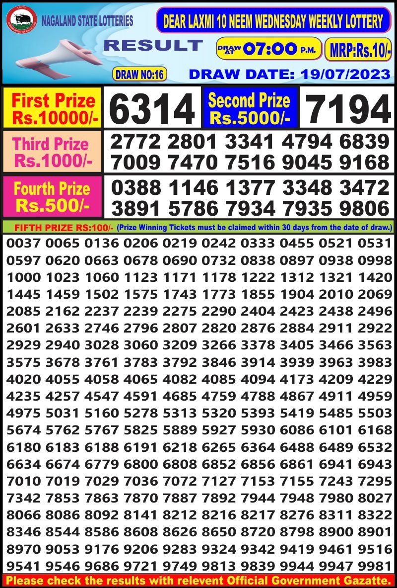 Lottery Result Today July 19, 2023