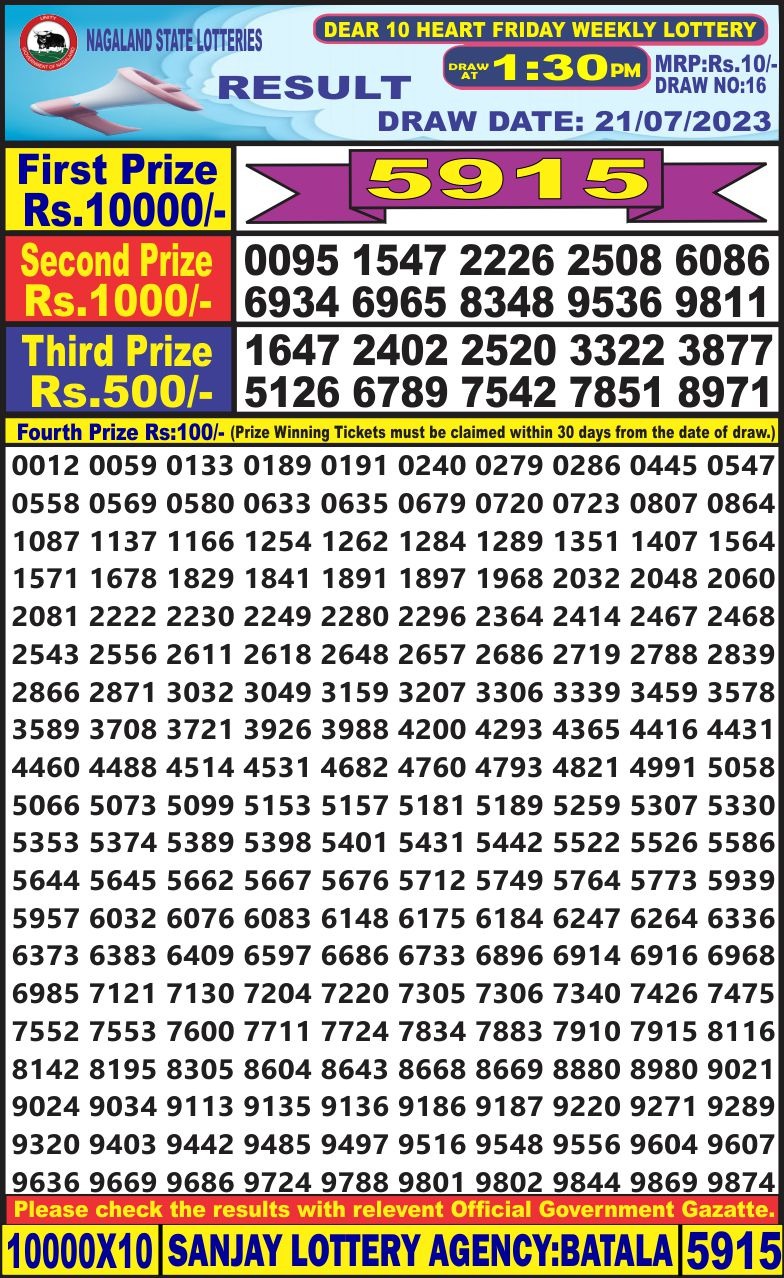 Lottery Result Today July 21, 2023