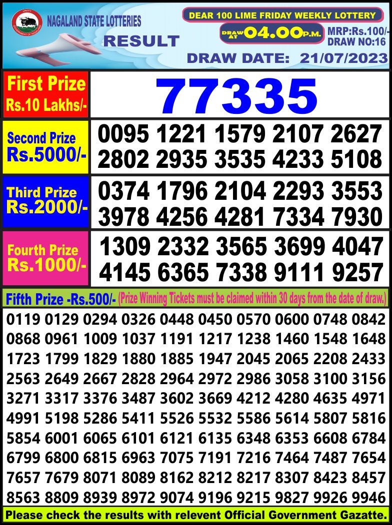 Lottery Result Today July 21, 2023