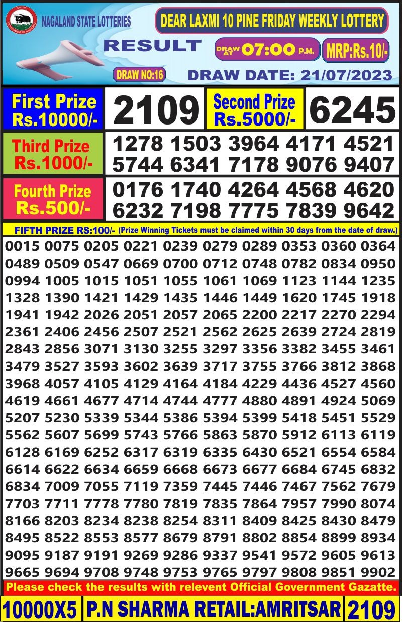 Lottery Result Today July 21, 2023