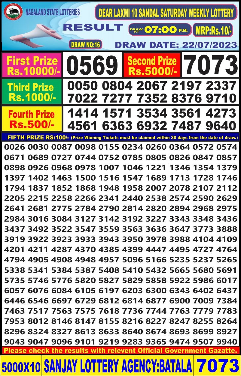 Lottery Result Today July 22, 2023