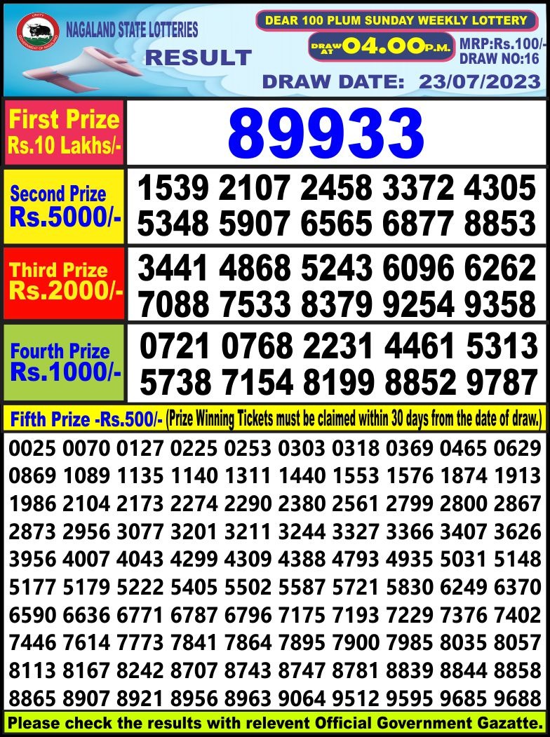 Lottery Result Today July 23, 2023