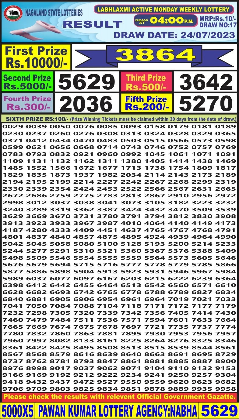 Lottery Result Today July 24, 2023