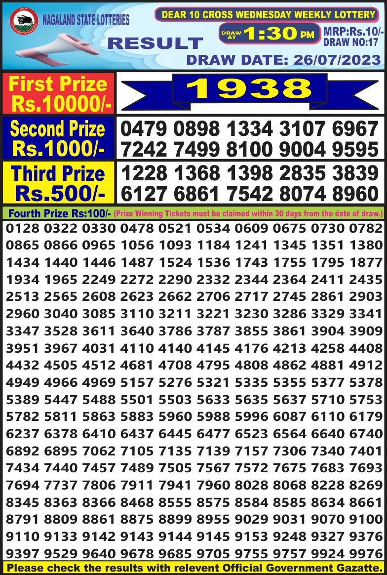 Lottery Result Today July 26, 2023