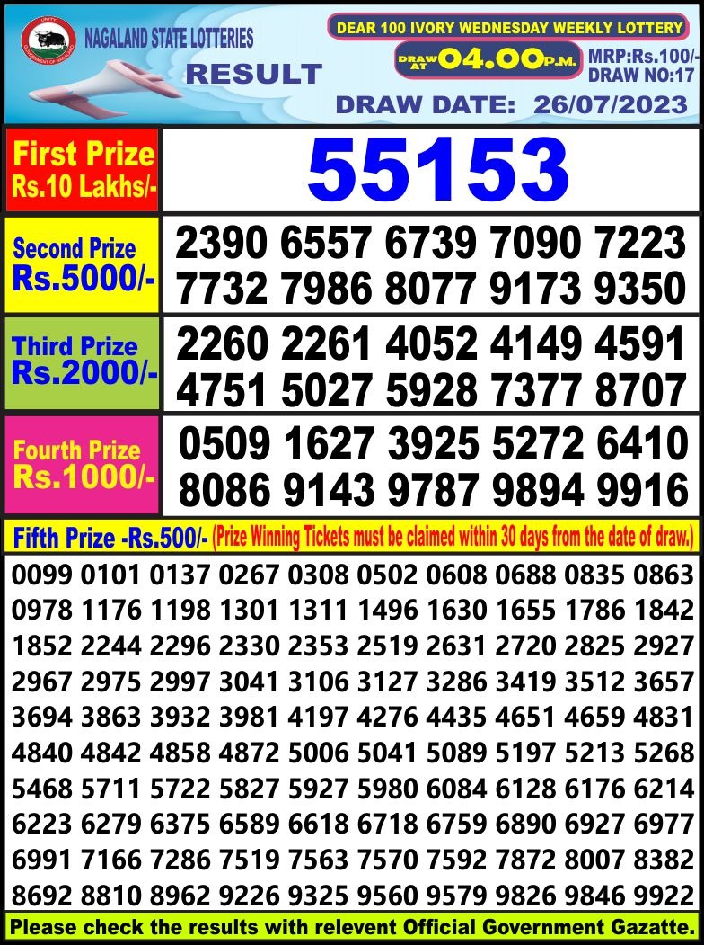 Lottery Result Today July 26, 2023