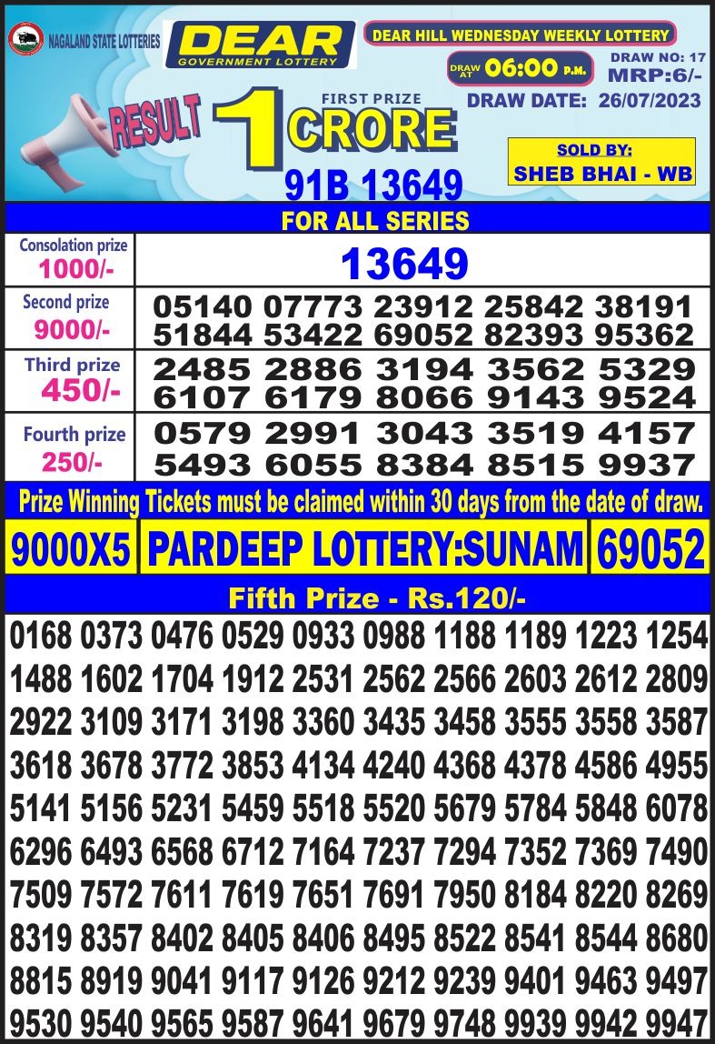 Lottery Result Today July 26, 2023