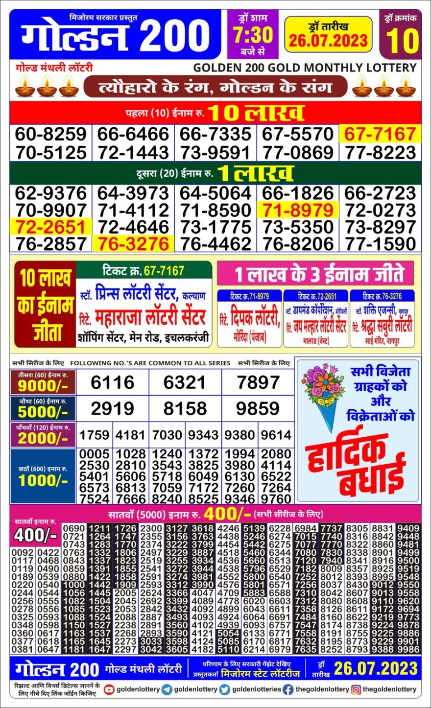 Lottery Result Today July 26, 2023