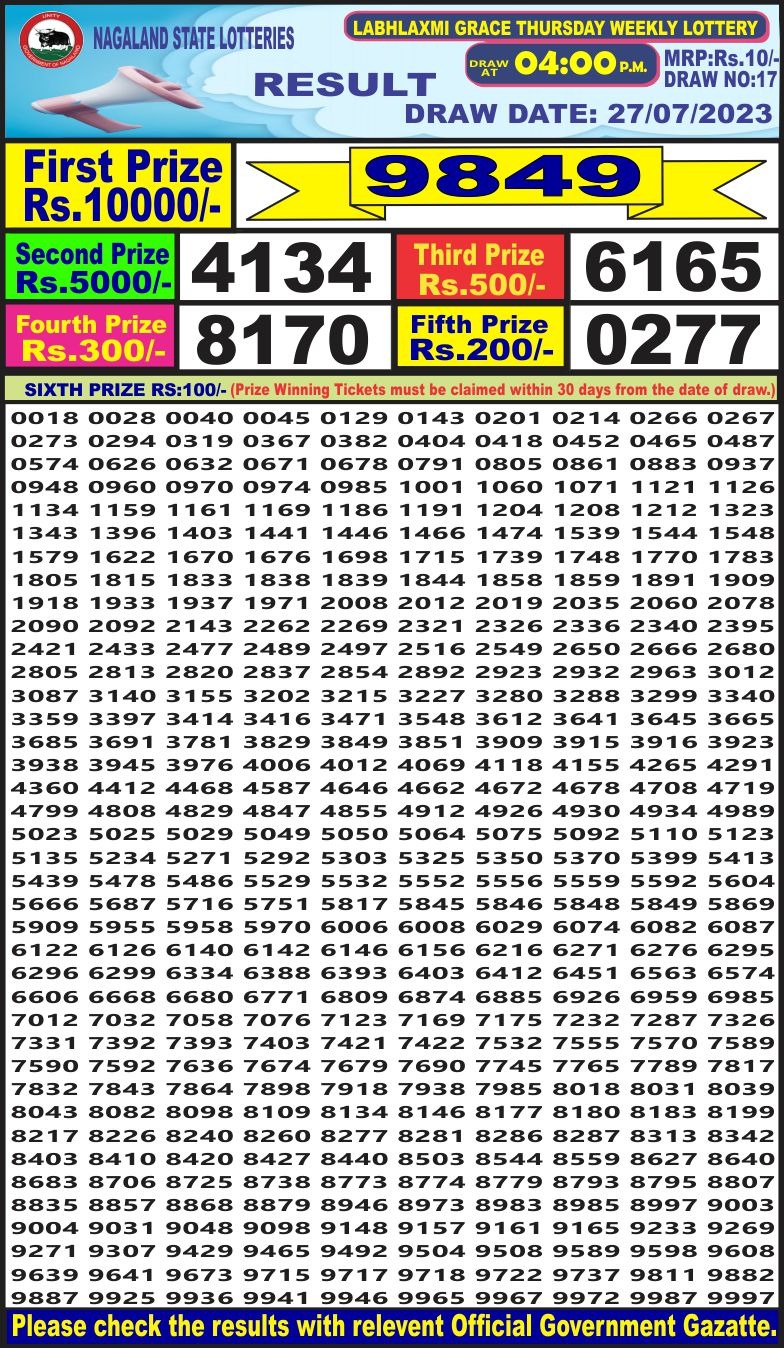 Lottery Result Today July 27, 2023