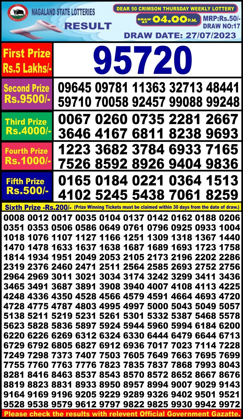 Lottery Result Today July 27, 2023