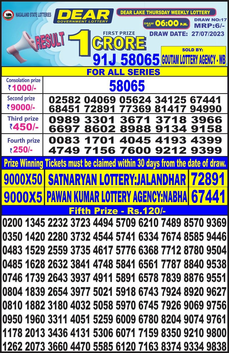 Lottery Result Today July 27, 2023