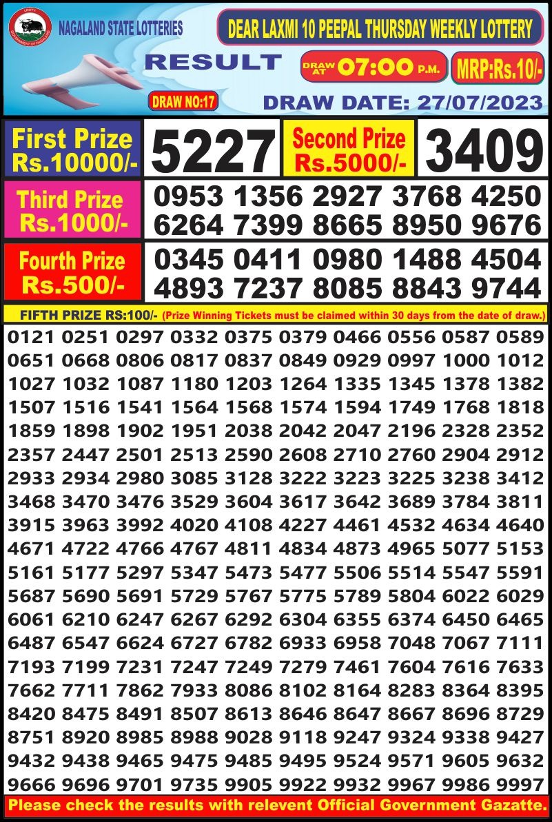 Lottery Result Today July 27, 2023