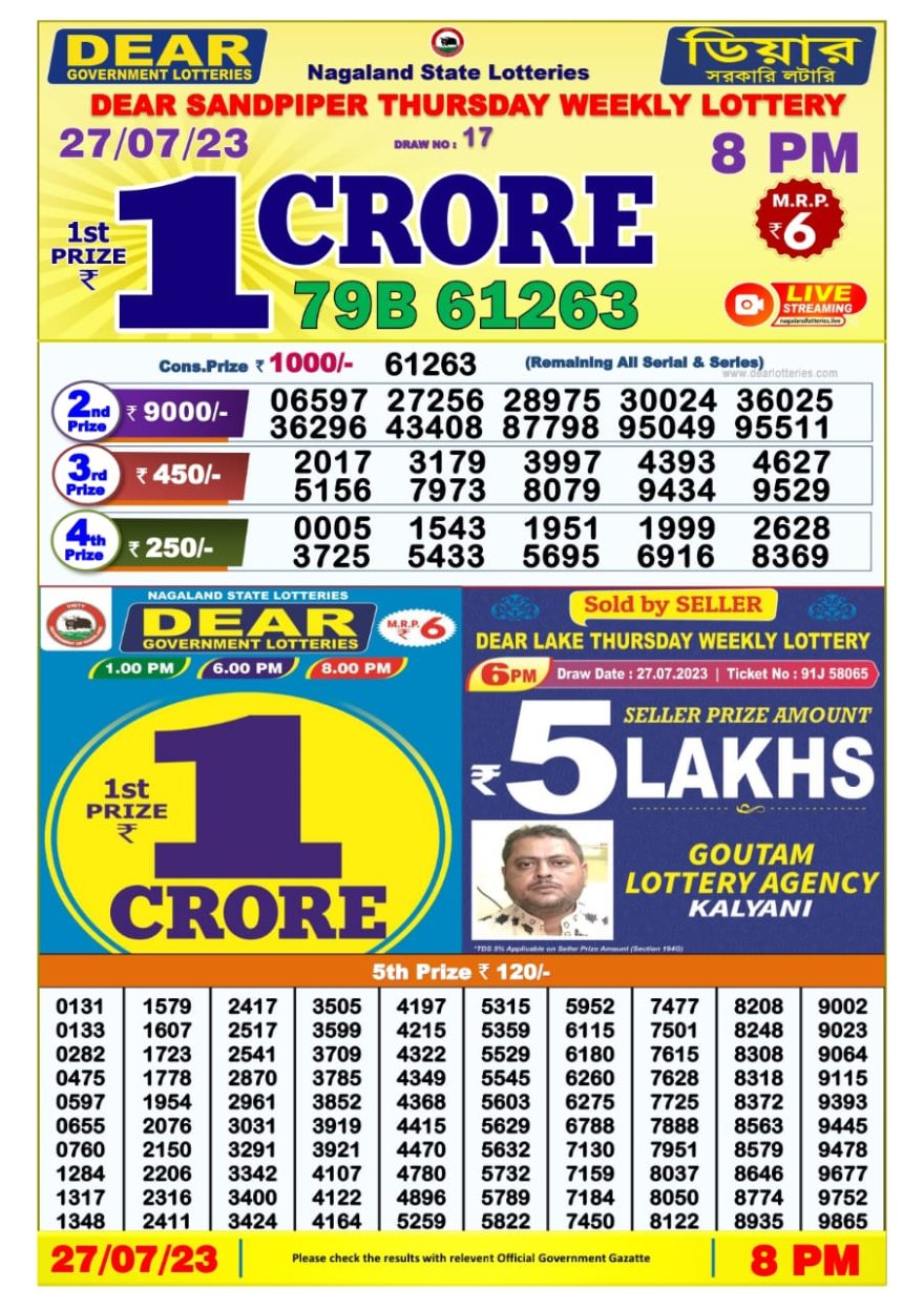 Lottery Result Today July 27, 2023