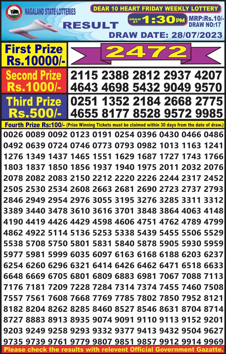 Lottery Result Today July 28, 2023