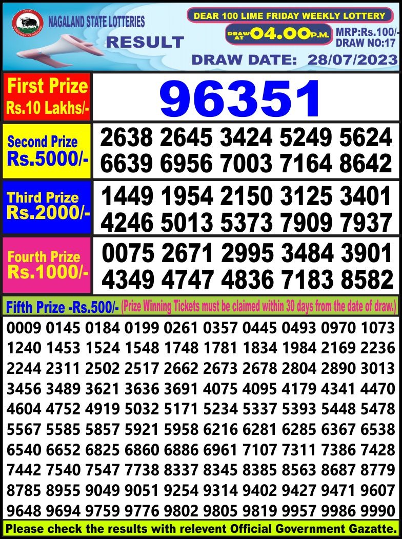 Lottery Result Today July 28, 2023