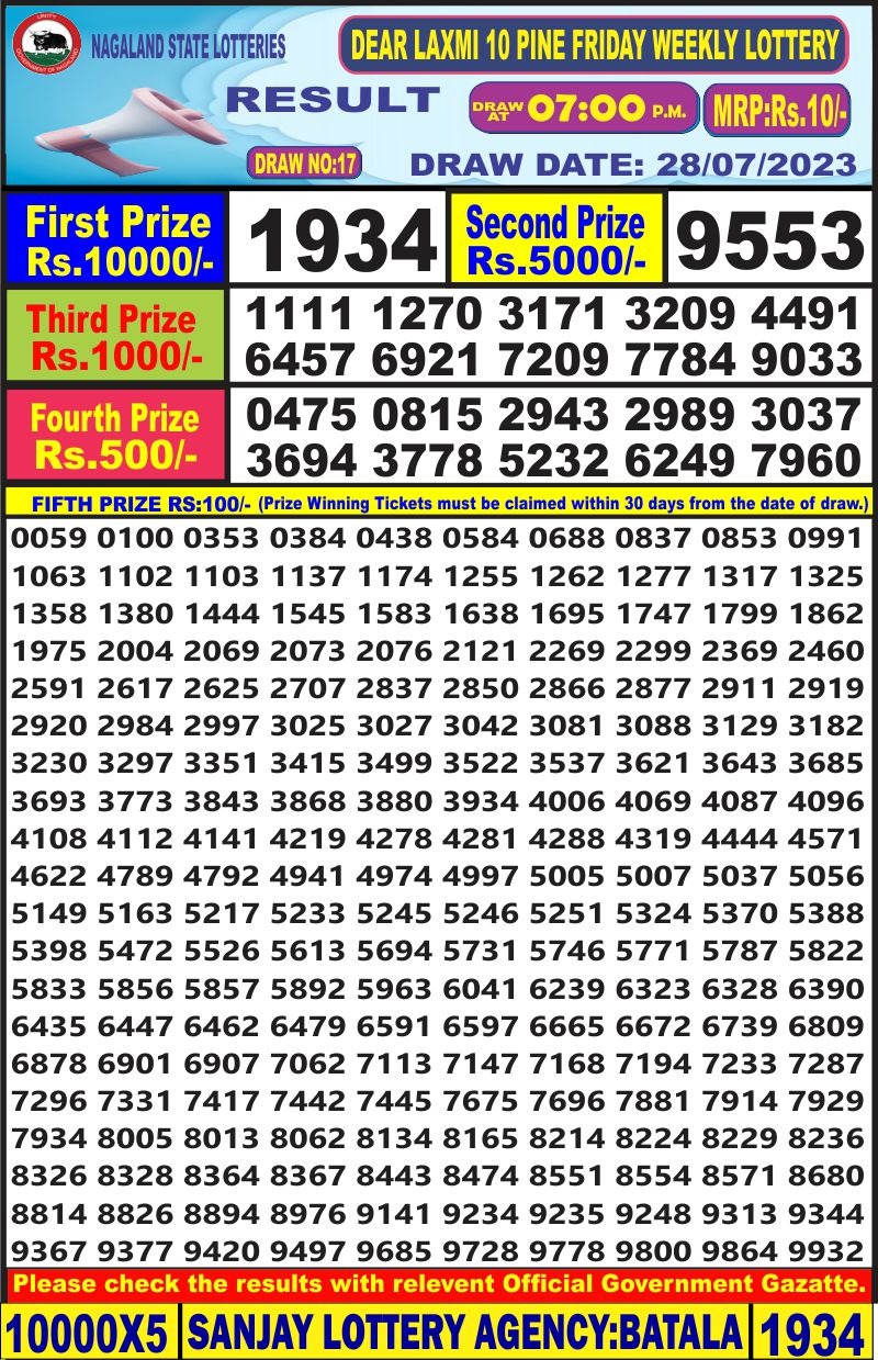 Lottery Result Today July 28, 2023