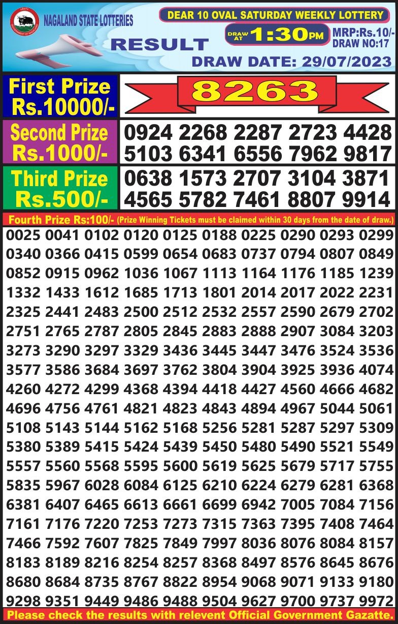 Lottery Result Today July 29, 2023