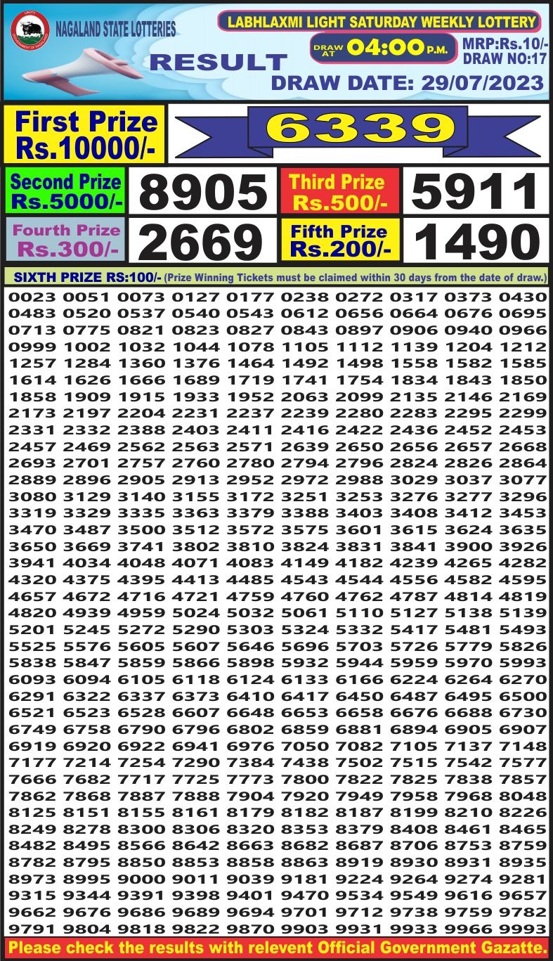 Lottery Result Today July 29, 2023