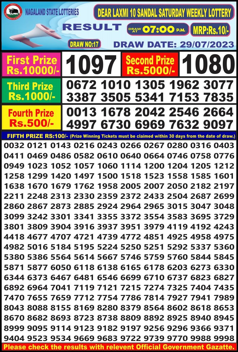 Lottery Result Today July 29, 2023