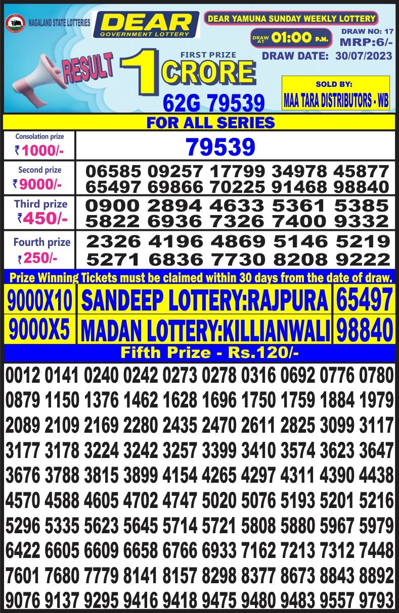 Lottery Result Today July 30, 2023