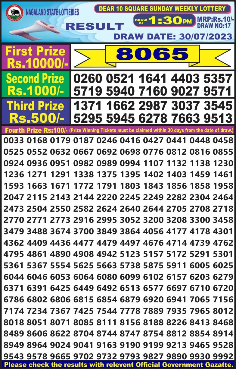 Lottery Result Today July 30, 2023