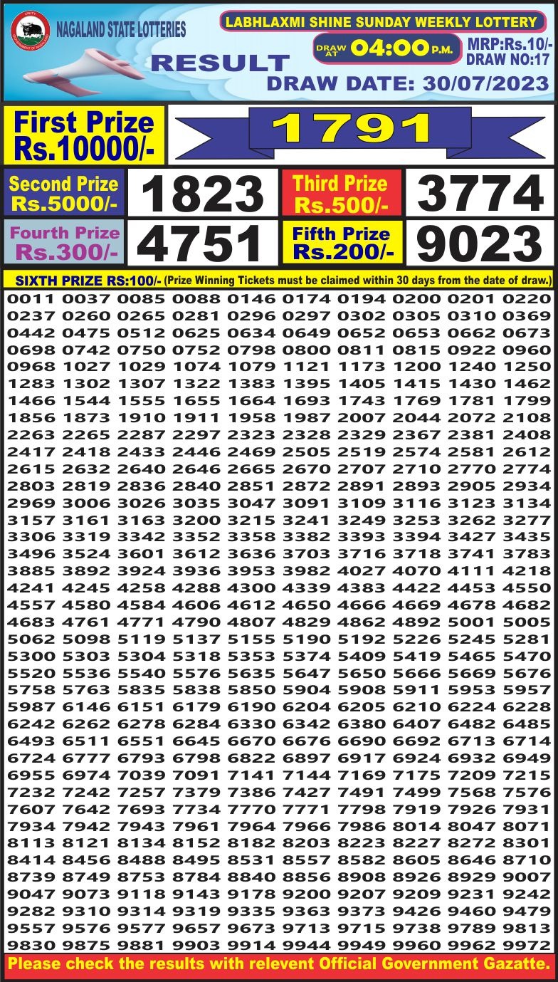 Lottery Result Today July 30, 2023