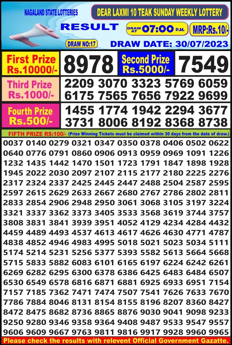 Lottery Result Today July 30, 2023