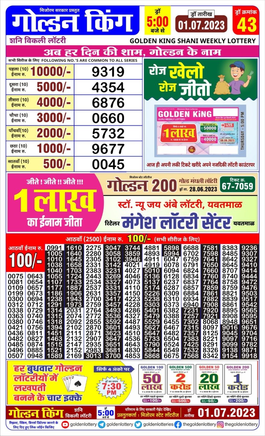 Lottery Result Today July 1, 2023