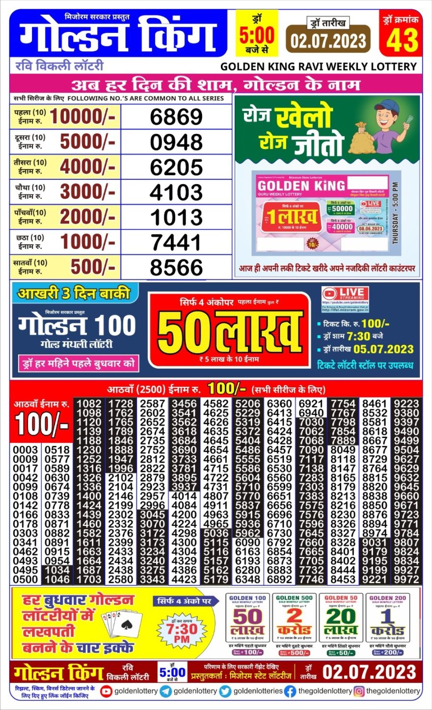 Lottery Result Today July 2, 2023