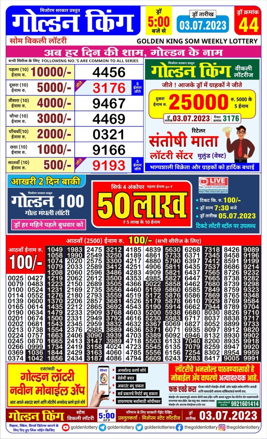 Lottery Result Today July 31, 2023