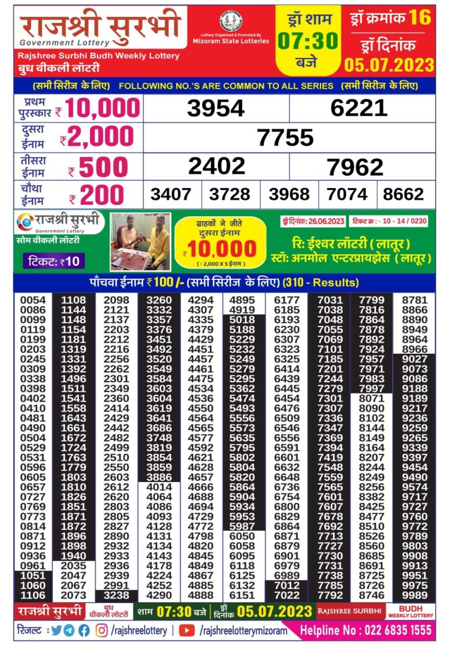 Lottery Result Today July 5, 2023